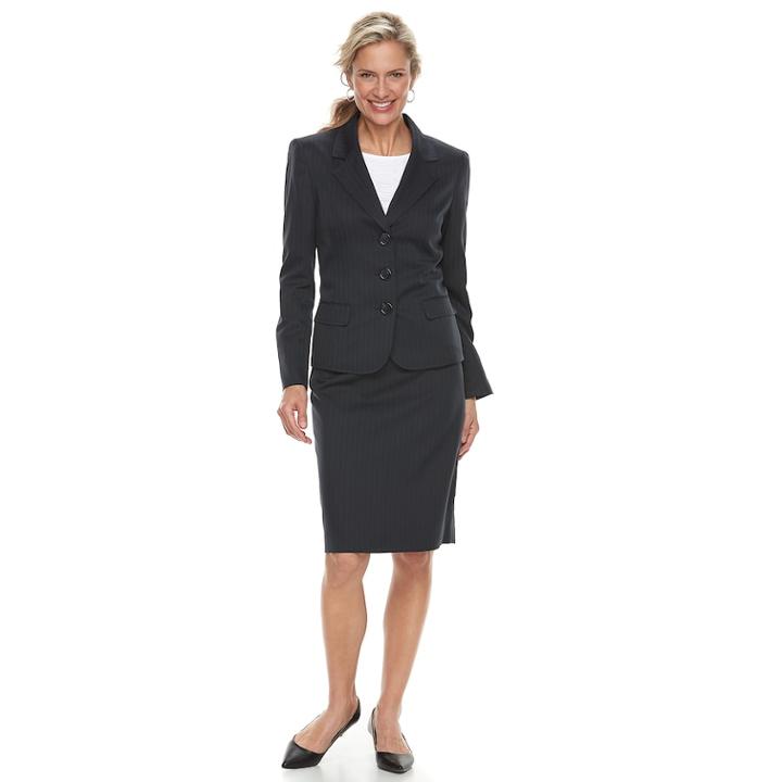 Women's Le Suit Herringbone Jacket & Skirt Suit, Size: 16, Blue (navy)