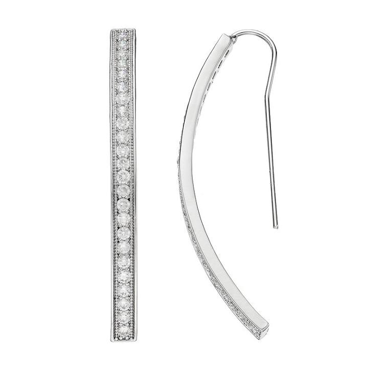 Jennifer Lopez Red Carpet Ready Cubic Zirconia Curved Bar Threader Earrings, Women's, Silver