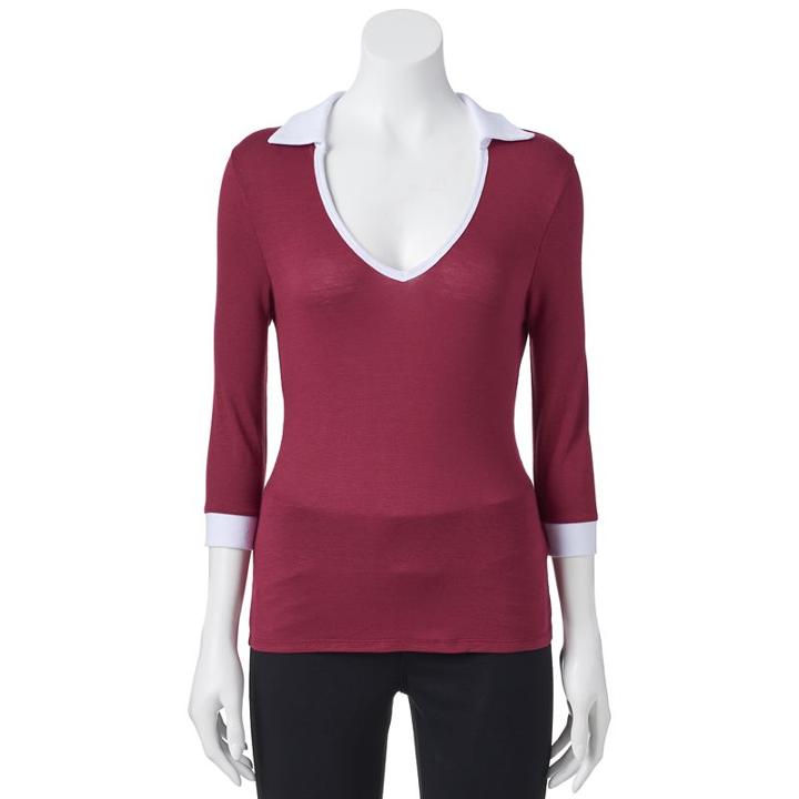 Juniors' Liberty Love Contrasting Collar Top, Girl's, Size: Medium, Dark Red