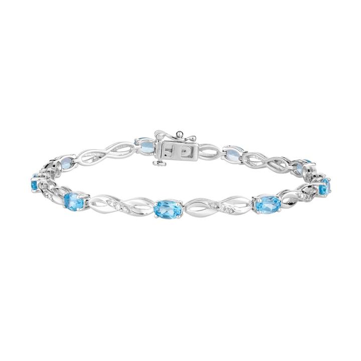 10k White Gold Swiss Blue Topaz & 1/5 Carat T.w. Diamond Infinity Link Bracelet, Women's, Size: 7.5