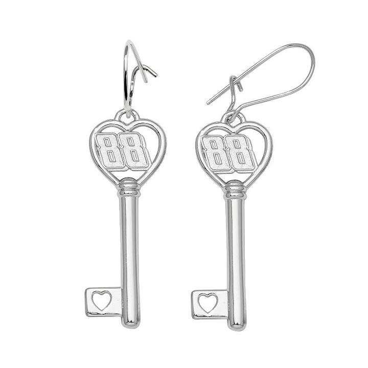 Insignia Collection Nascar Dale Earnhardt Jr. Sterling Silver 88 Heart Key Drop Earrings, Women's, Grey