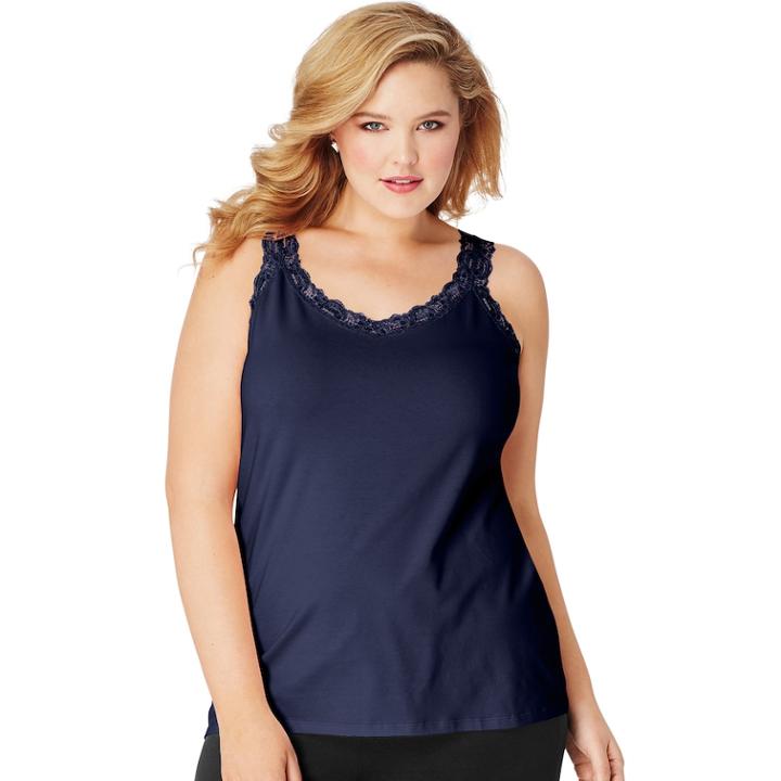 Plus Size Just My Size Jersey Lace Trim Tank, Women's, Size: 4xl, Blue (navy)