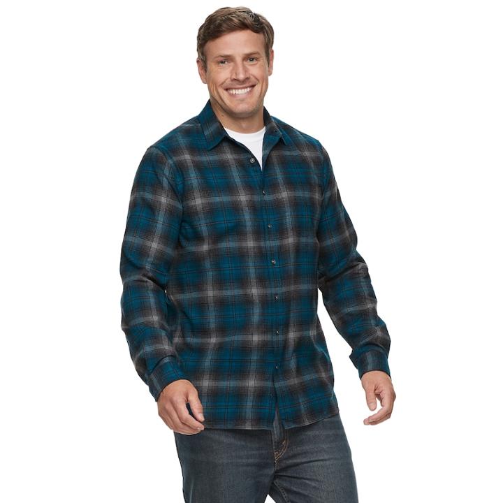 Big & Tall Apt. 9&reg; Modern-fit Plaid Brushed Flannel Button-down Shirt, Men's, Size: 3xb, Dark Blue