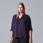 Plus Size Simply Vera Vera Wang Pintuck Top, Women's, Size: 3xl, Purple