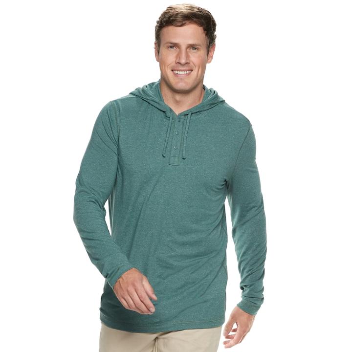 Big & Tall Sonoma Goods For Life&trade; Modern-fit Supersoft Henley Hoodie, Men's, Size: Xl Tall, Dark Green
