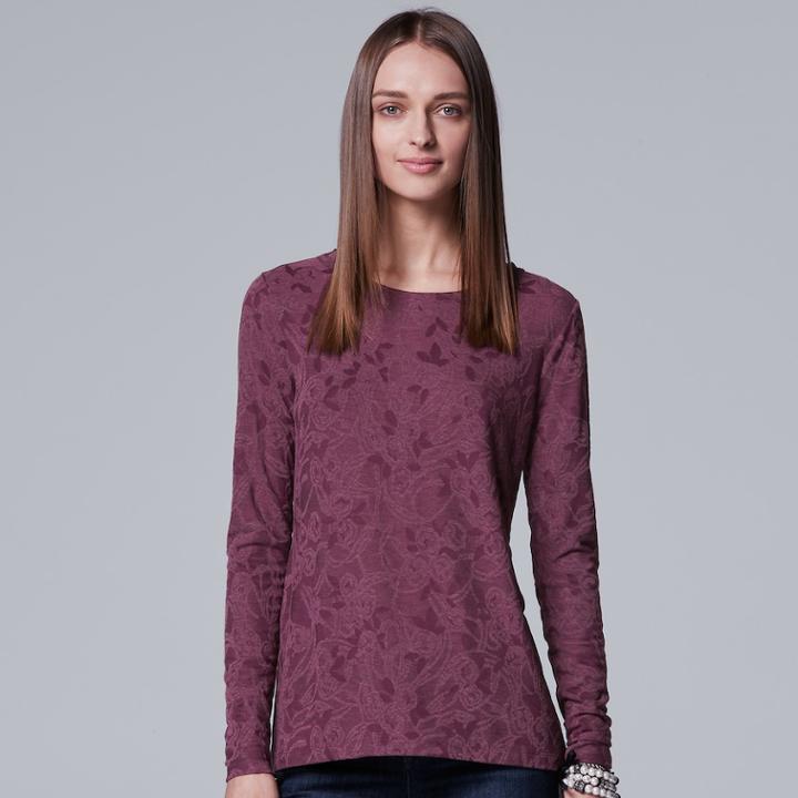 Women's Simply Vera Vera Wang Jacquard Tee, Size: Xs, Drk Purple