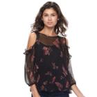 Juniors' Mudd&reg; Ruffle Cold-shoulder Top, Teens, Size: Xl, Black