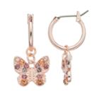 Lc Lauren Conrad Nickel Free Rose Gold Tone Pave Butterfly Hoop Earrings, Women's, Pink