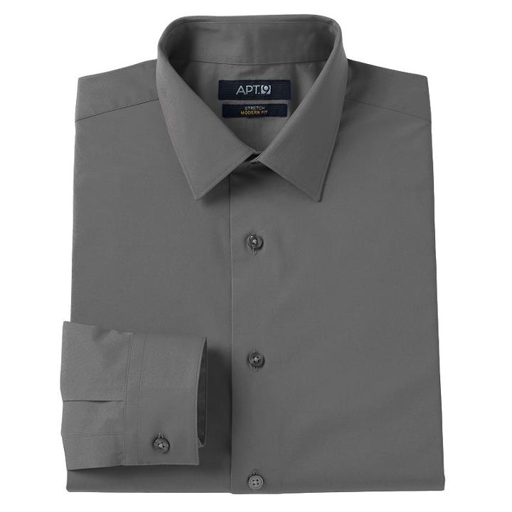 Men's Apt. 9&reg; Modern-fit Solid Stretch Spread-collar Dress Shirt, Size: 17-32/33, Dark Grey