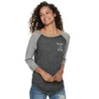 Juniors' Too Tired To Care Raglan Tee, Teens, Size: Xs, Black Gray