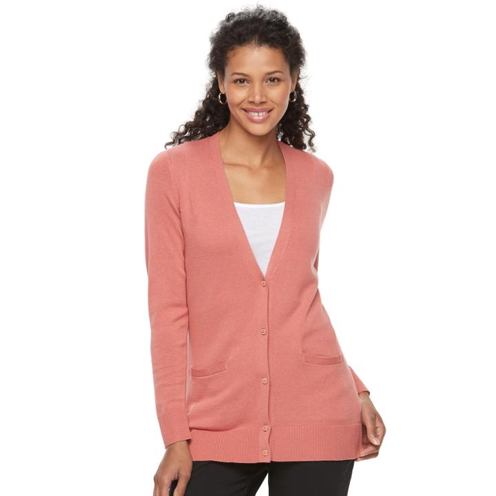 Women's Croft & Barrow&reg; V-neck Button-down Cardigan, Size: Medium, Med Pink