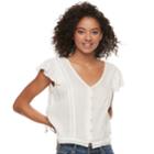 Juniors' American Rag Lace Button Front Top, Size: Xs, White