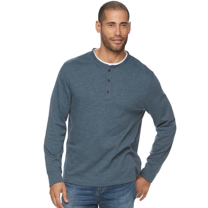 Men's Method Classic-fit Mock-layer Henley, Size: Xl, Dark Blue