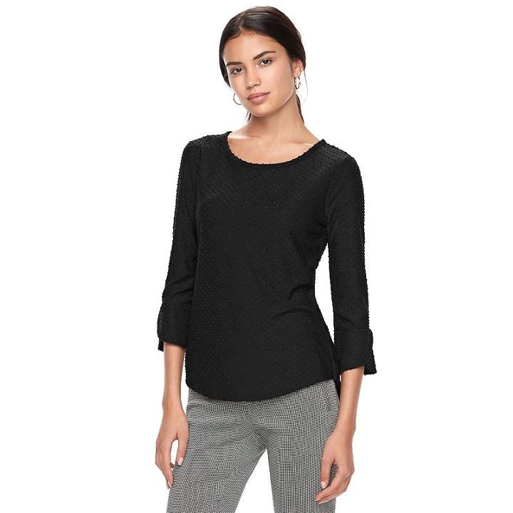 Women's Elle&trade; Swiss Dot Top, Size: Small, Black