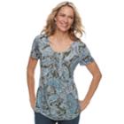 Women's Croft & Barrow&reg; Print Smocked Top, Size: Xl, Green