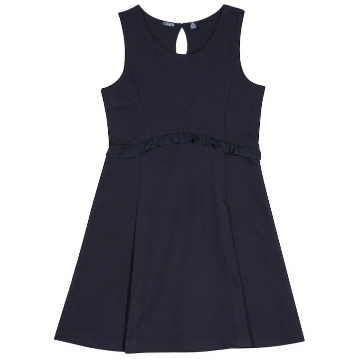 Girls 4-16 Chaps School Uniform Ruffled French Terry Jumper, Size: 5, Blue (navy)
