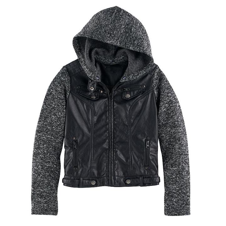 Girls 7-16 So&reg; Lightweight Knit & Faux-leather Jacket, Size: 16, Black