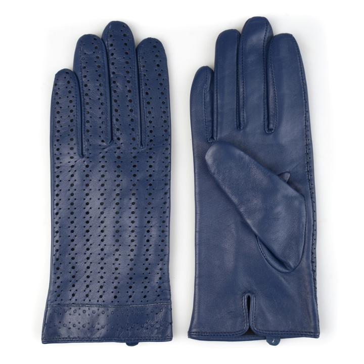 Women's Journee Collection Microfiber-lined Perforated Leather Gloves, Size: Small, Blue (navy)