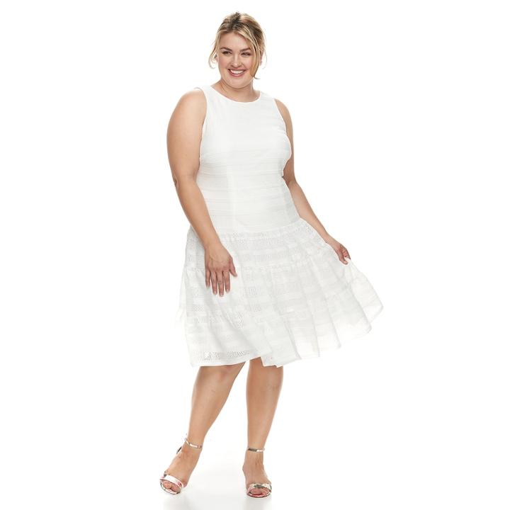 Plus Size Suite 7 Knit Tier Dress, Women's, Size: 14 W, White