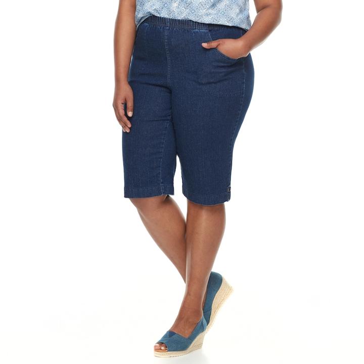 Plus Size Croft & Barrow&reg; Pull-on Skimmer Denim Shorts, Women's, Size: Regular, Dark Blue