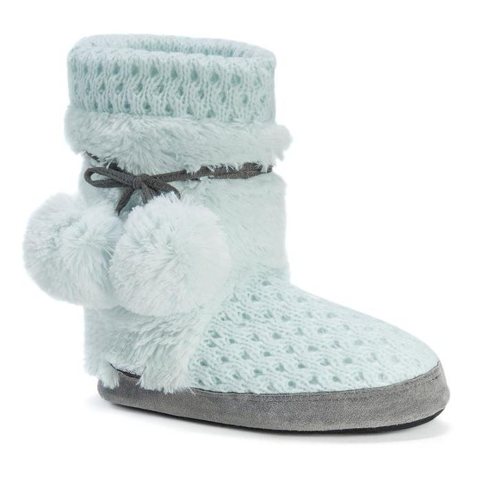 Muk Luks Women's Delanie Knit Boot Slippers, Size: Medium, Lt Green