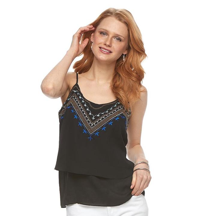Women's Apt. 9&reg; Embroidered Double-layer Camisole, Size: Large, Black