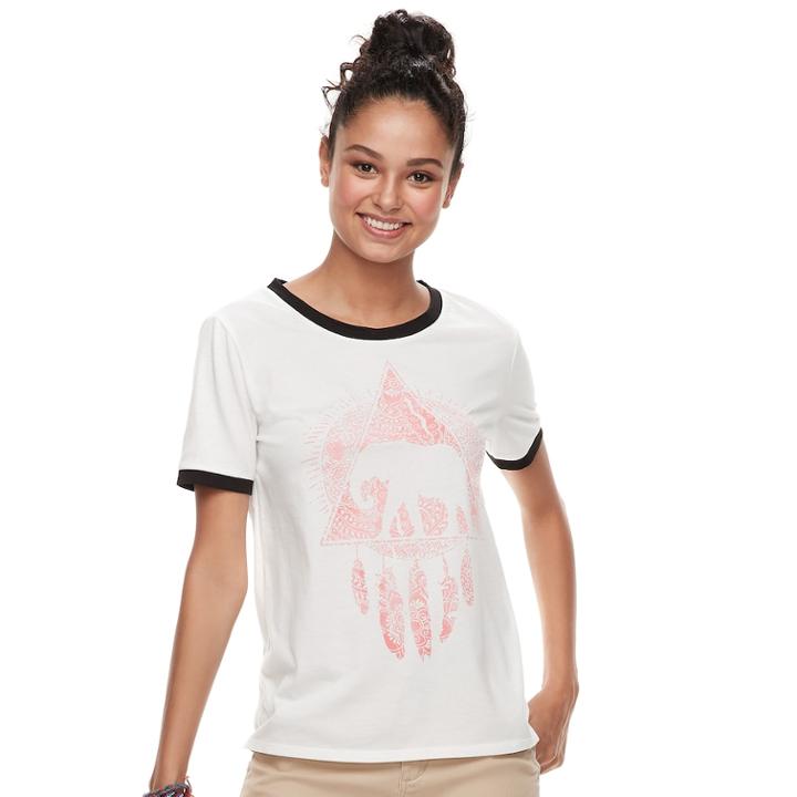 Juniors' The Print Shop Elephant Dream Catcher Ringer Tee, Teens, Size: Xl, Natural