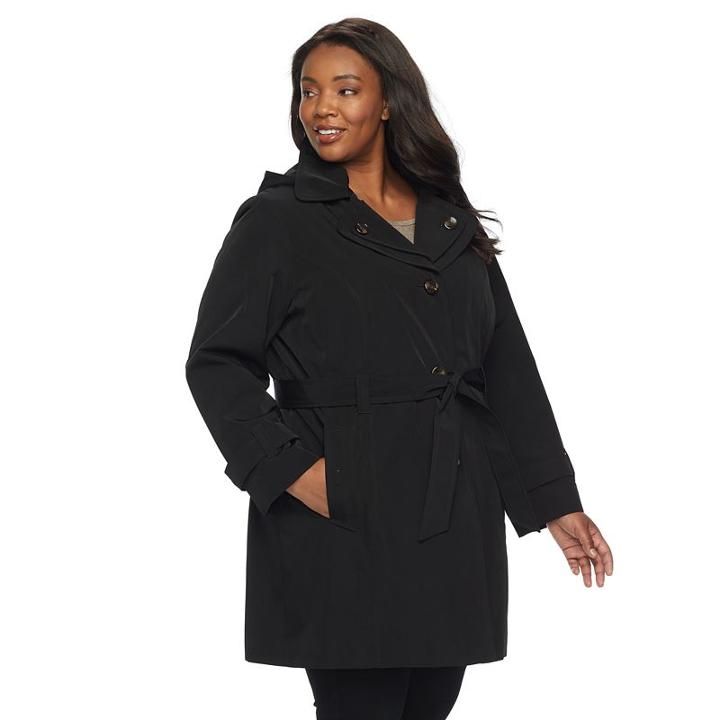 Plus Size Tower By London Fog Hooded Raincoat, Women's, Size: 1xl, Black