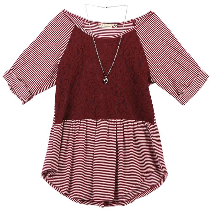 Girls 7-16 & Plus Size Speechless Lace Striped Tunic With Necklace, Size: Large, White