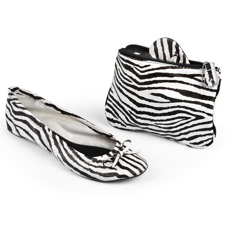 Sidekicks Side Women's Foldable Animal Print Ballet Flats, Girl's, Size: 8-9, Black