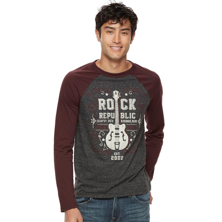 Men's Rock & Republic Graphic Raglan Tee, Size: Medium, Black