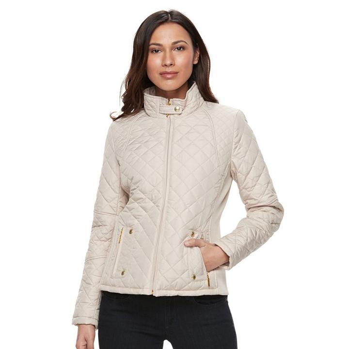 Women's Weathercast Solid Quilted Jacket, Size: Small, Beig/green (beig/khaki)