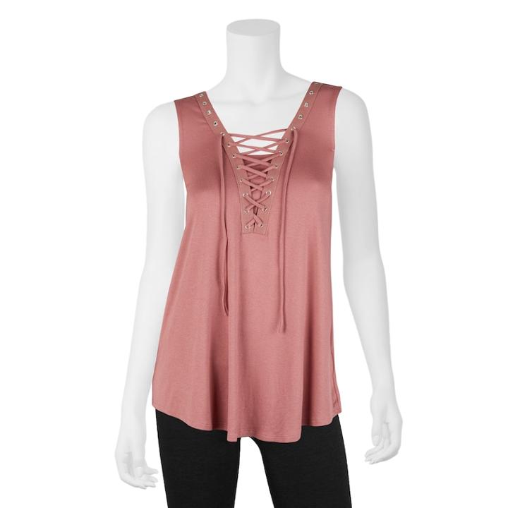 Junior's Iz Byer Lace-up Tank, Size: Medium, Light Pink