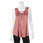 Junior's Iz Byer Lace-up Tank, Size: Medium, Light Pink