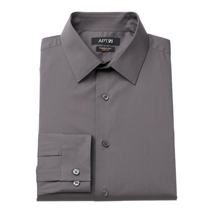 Men's Apt. 9&reg; Premier Flex Extra-slim Fit Flex Collar Dress Shirt, Size: 17 36/37, Dark Grey