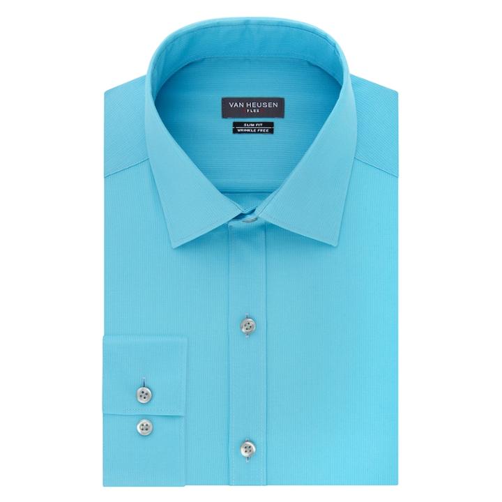 Men's Van Heusen Flex Collar Slim-fit Pincord Dress Shirt, Size: 17 36/37, Orange