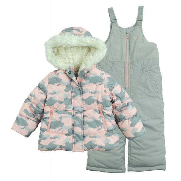 Girls 4-6x Oshkosh B'gosh&reg; Faux-fur Jacket & Bib Snow Pants Set, Size: 5-6, Green