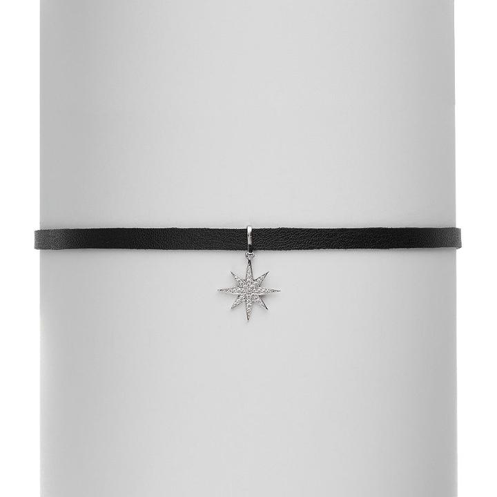 Fleur Cubic Zirconia Starburst Faux Leather Choker Necklace, Women's, White