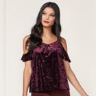 Lc Lauren Conrad Runway Collection Velvet Cold-shoulder Top - Women's, Size: Xs, Dark Pink