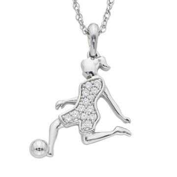 Charming Moments Sterling Silver 1/10 Carat T.w. Diamond Soccer Girl Pendant Necklace, Size: 18, White
