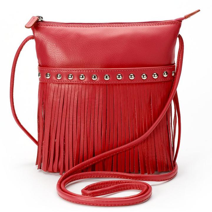 Ili Medium Leather Fringe Crossbody Bag, Women's, Red