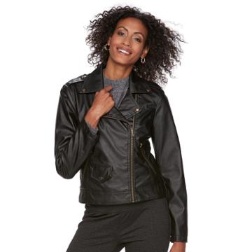 Women's Chaps Faux-leather Moto Jacket, Size: Medium, Black