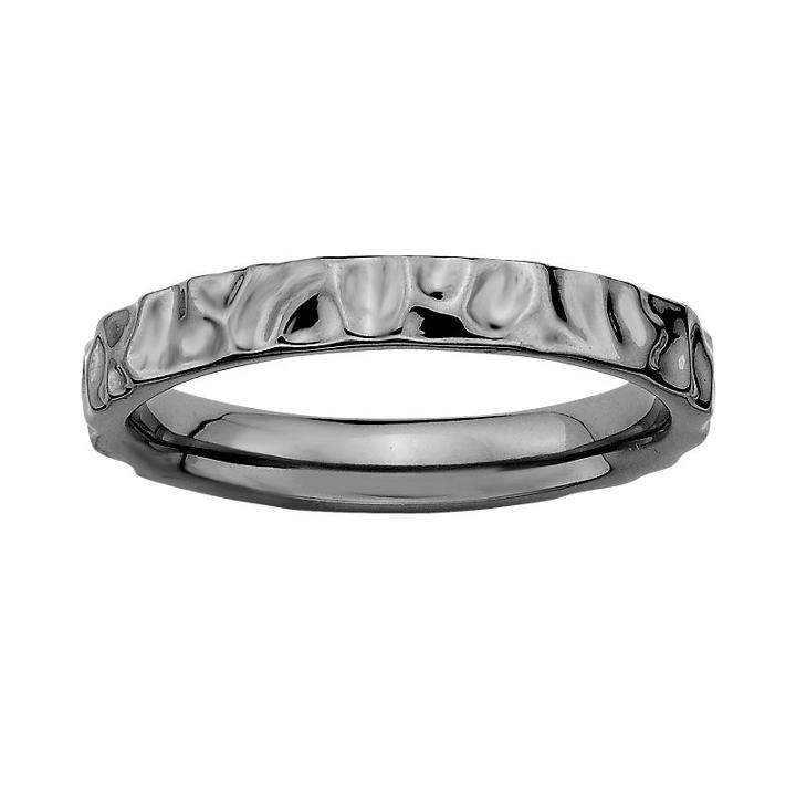 Stacks And Stones Ruthenium-plated Sterling Silver Hammered Stack Ring, Women's, Size: 8, Black