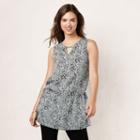 Women's' Lc Lauren Conrad Printed Keyhole Tunic, Size: Medium, Black