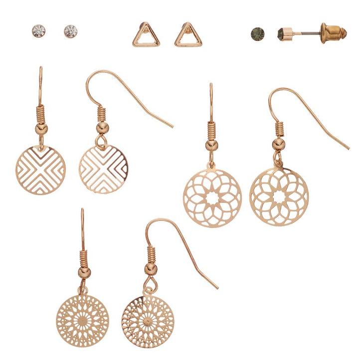 Mudd&reg; Simulated Crystal Stud & Openwork Disc Drop Earring Set, Women's, Gold