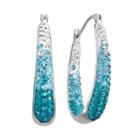 Artistique Sterling Silver Crystal U-hoop Earrings - Made With Swarovski Crystals, Women's, Blue