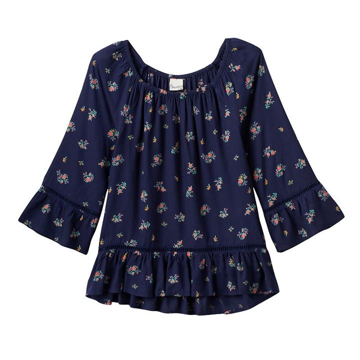 Girls 7-16 Mudd&reg; Patterned Textured Bell Sleeve Peasant Top, Girl's, Size: 7-8, Blue