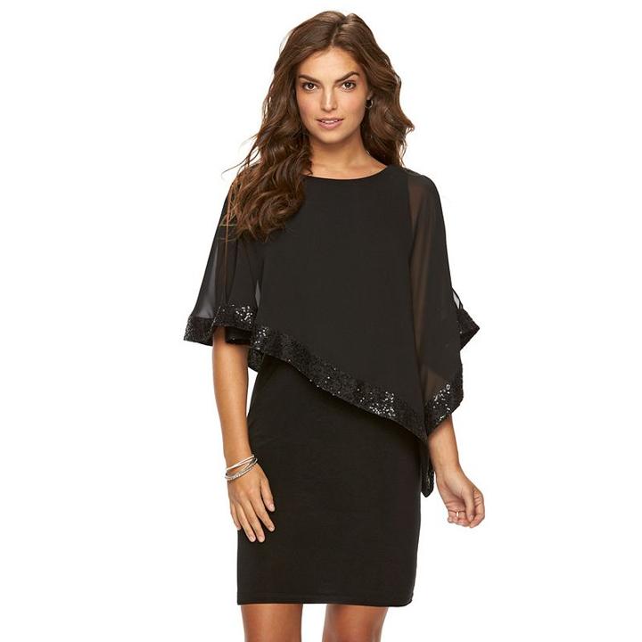 Women's Chaps Sequin Cold-shoulder Chiffon-overlay Evening Dress, Size: 16, Black