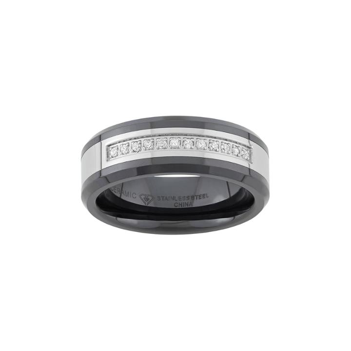 1/6 Carat T.w. Stainless Steel And Black Ceramic Wedding Band - Men, Size: 8.50