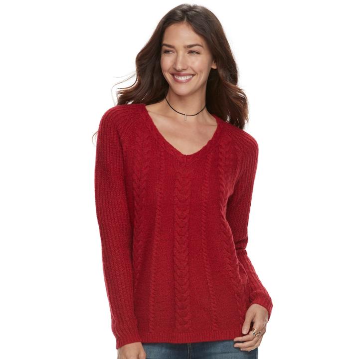 Women's Sonoma Goods For Life&trade; Cable Knit V-neck Sweater, Size: Medium, Med Red
